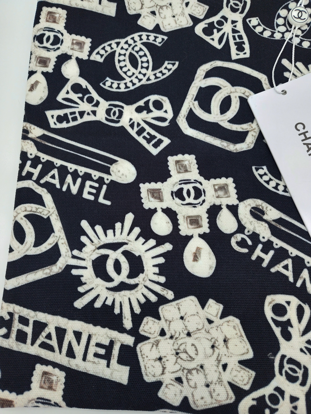CHANEL Canvas Logo Print Tote Bag VIP Gift Large Employee Shopper Black - Picture 4 of 9